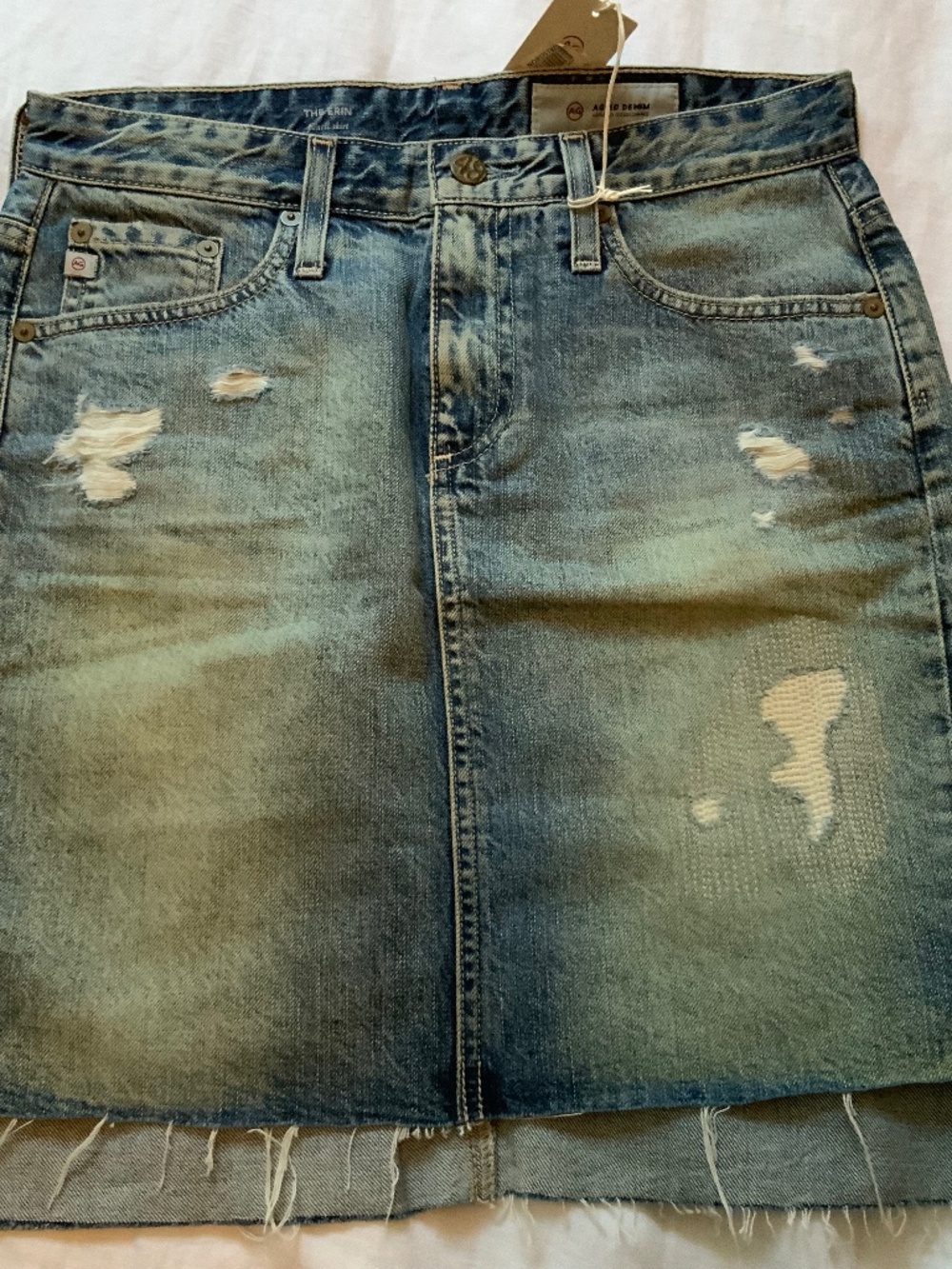 AG-ED Adriano Goldschmied Denim Erin Pencil Skirt Distressed Frayed Hems Size 26